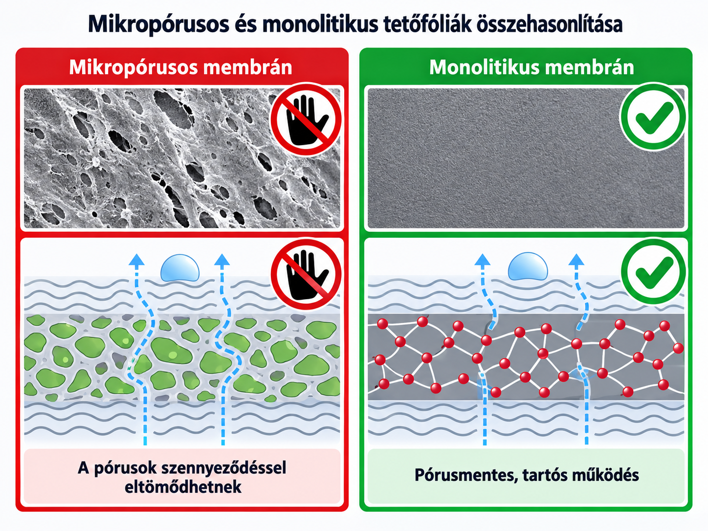 Mikropórusos és monolitikus páraáteresztő tetőfólia működésének összehasonlítása